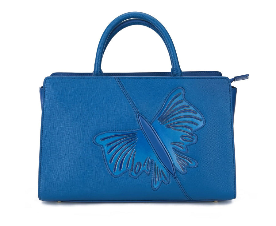 Blue purse with online butterflies