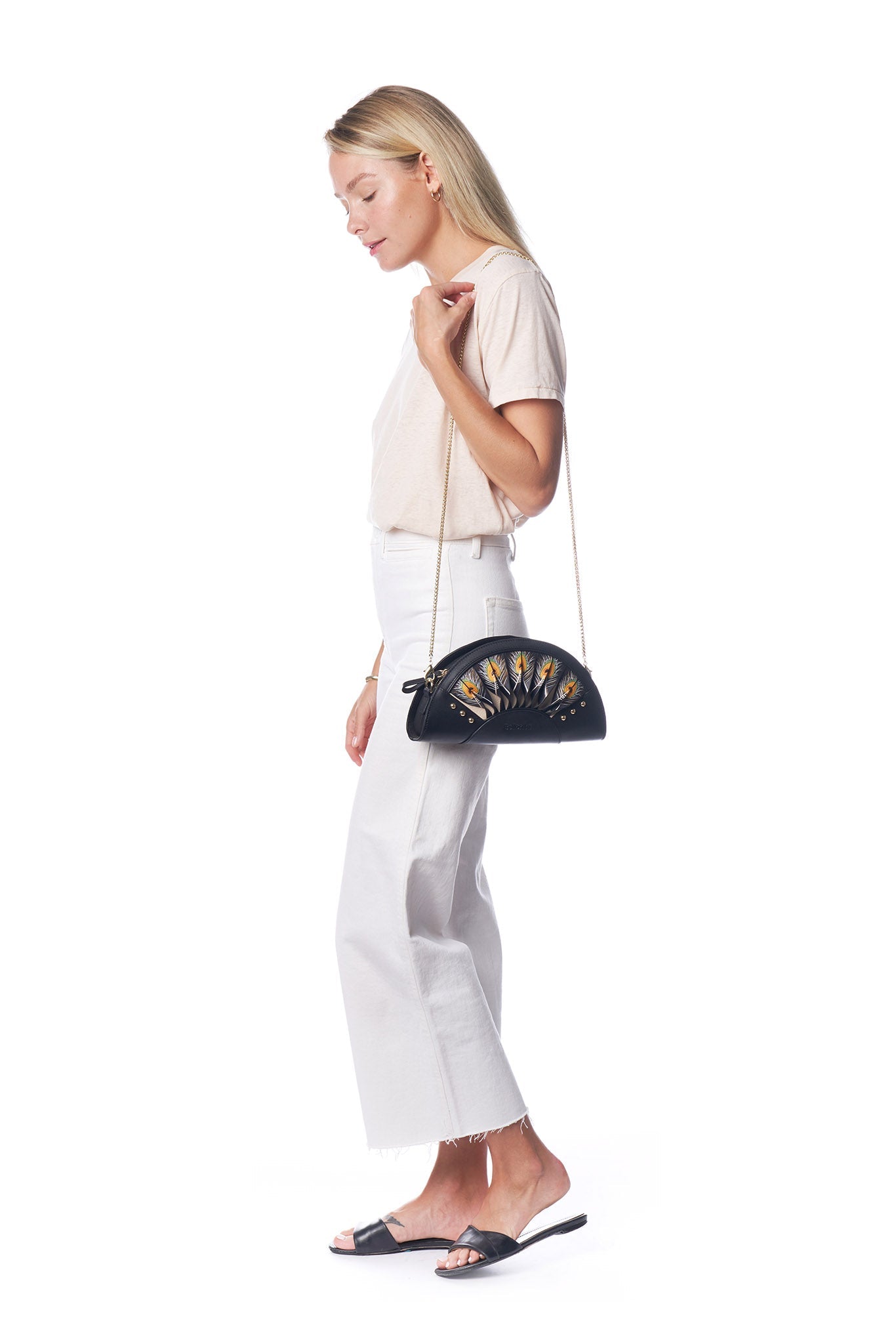 Unique Purses Feather Black Crossbody Clutch - Bellorita